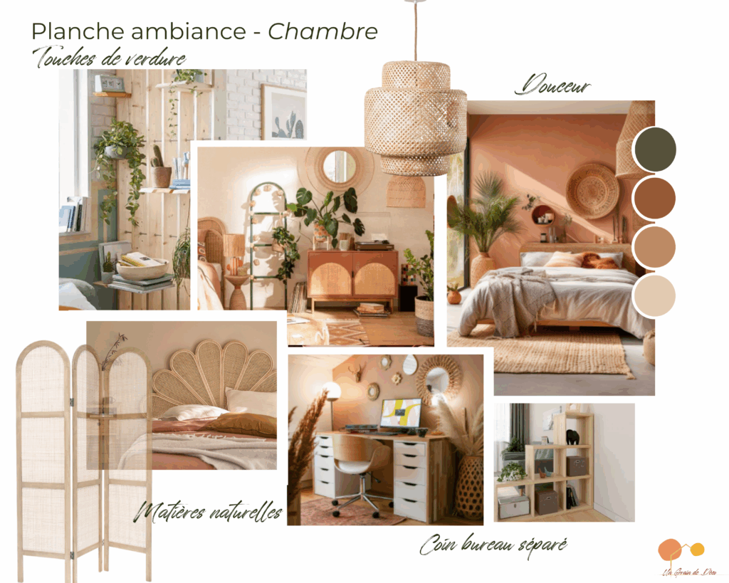 Planche ambiance décoration d'intérieur chambre